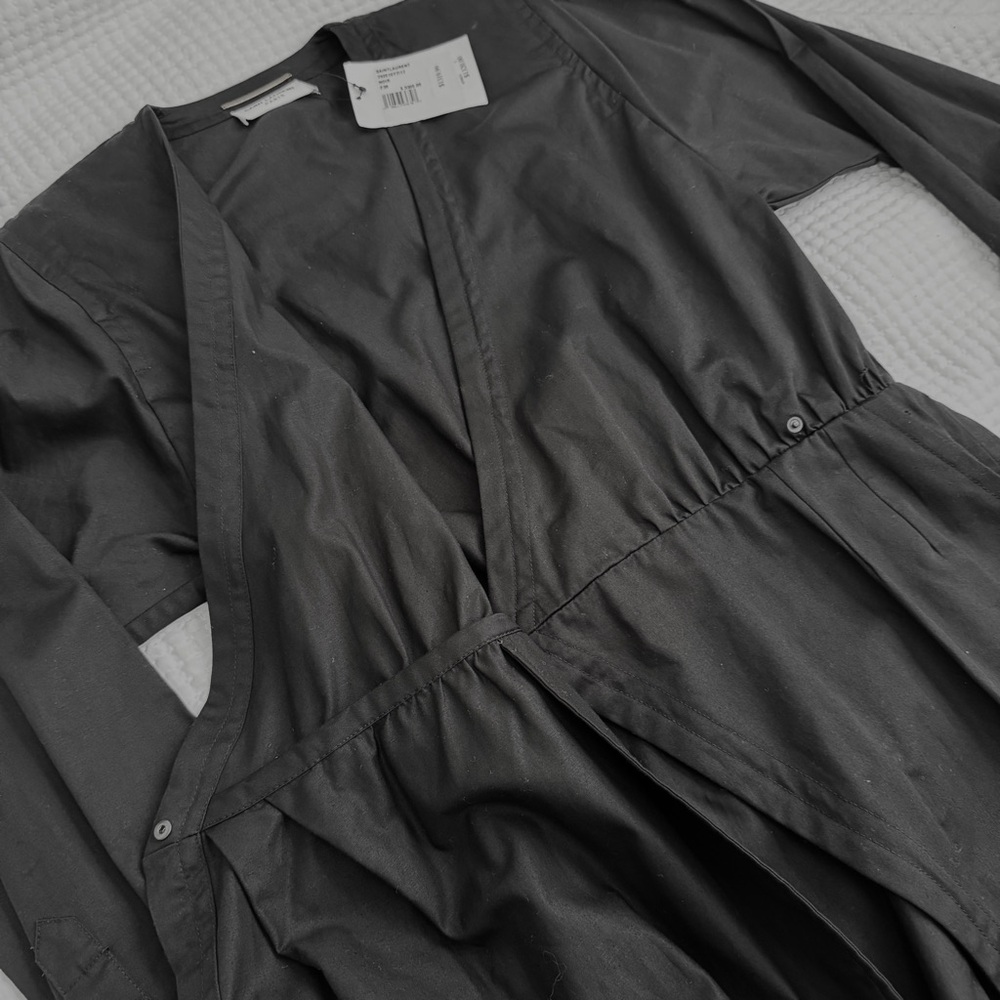 Saint Laurent Wrap Effect Mini Dress Black Cotton Twill Long Sleeve US 6 NWT - Picture 10 of 16
